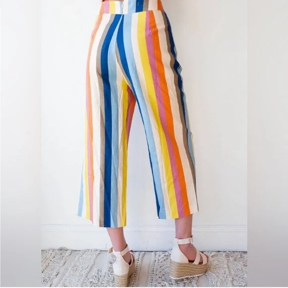 Gilli Colorful Striped Linen Tie High Waist Wide Leg Culotte Pants Size L - Picture 3 of 15